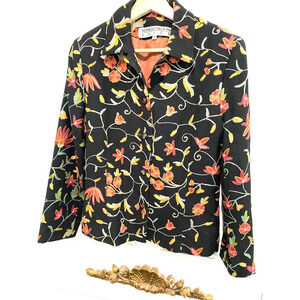 NOVIELLO BLOOM SUITS - black & colorful flower embodied  wool jacket, size 6